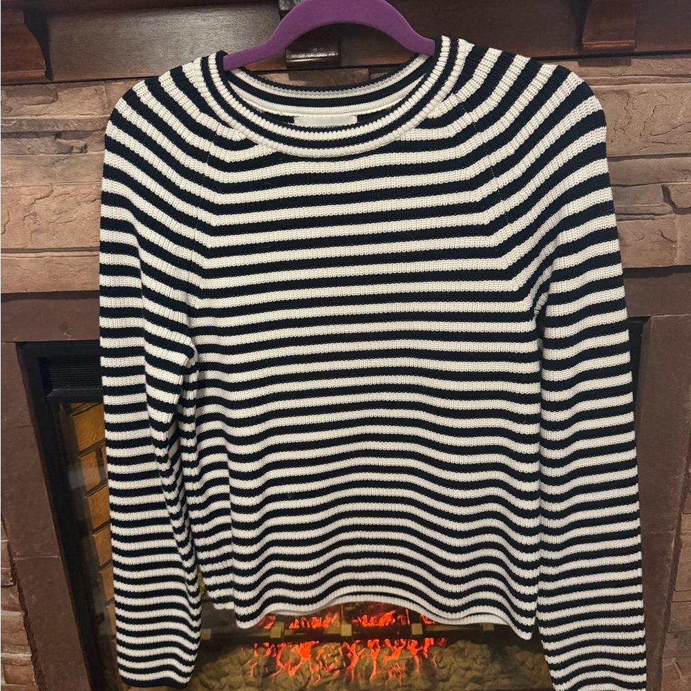 Banana Republic Navy and White Striped Long Sleeve Top